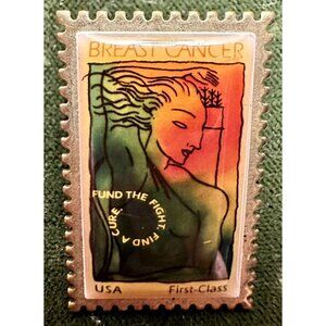 Vintage 1998 USPS Breast Cancer Awareness First Class Stamp USA Metal Lapel Pin